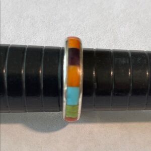 Sterling Silver Multicolor Inlay Ring